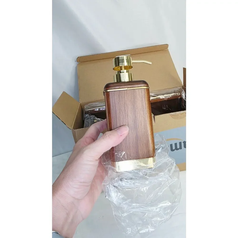 Acacia Wood Bathroom Accessory Set Tray Soap Dispenser 4 Pc